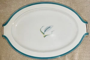 Kingsley SONATA Ocupado Japón Trigo Turquesa Banda Borde Dorado 17" PLATO OVALADO - Imagen 1 de 3