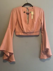 MUSTARD SEED -Blouse Top Bell Sleeve-womens-pink- Size S-bottom-v neck-new - Picture 1 of 14
