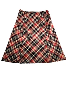 Gonna midi vintage Jones Wear Petite linea A 12P linea rossa marrone chiaro a quadri - Foto 1 di 5