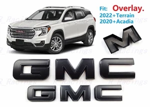 Front & Rear GMC Matte Black OVERLAY Emblem Badge Fit GMC Acadia Terrain - Picture 1 of 9