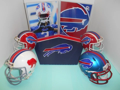 Choice of Three Buffalo Bills Riddell Mini Helmets +Optional NFL Display Cover
