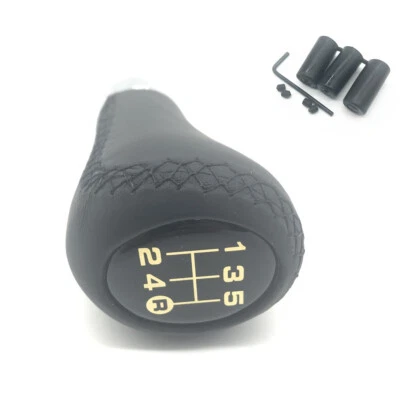 Black Leather 5-Speed Manual Aluminum Transmission Shifter Knob Car Accessories - Image 1 of 4