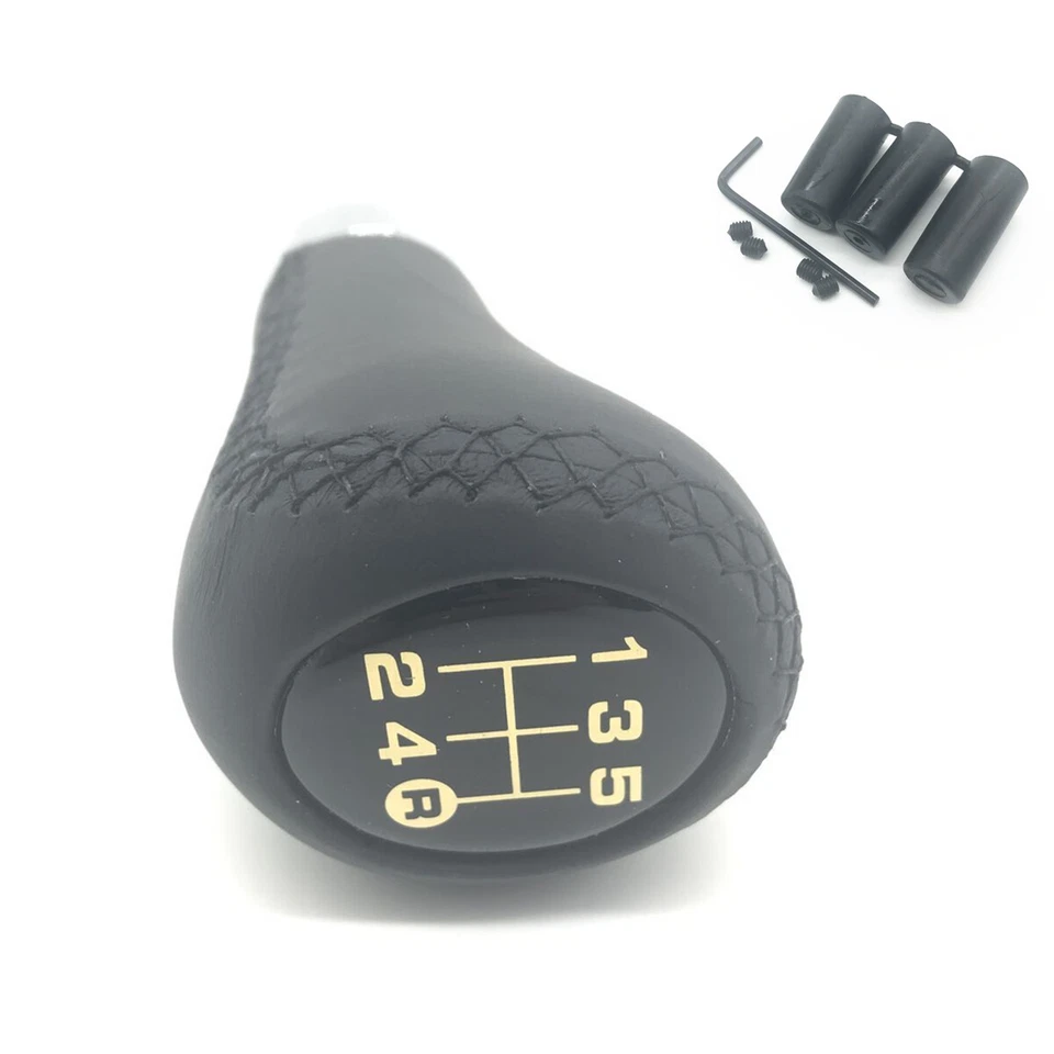 Black Leather 5-Speed Manual Aluminum Transmission Shifter Knob Car Accessories - Image 1 of 4