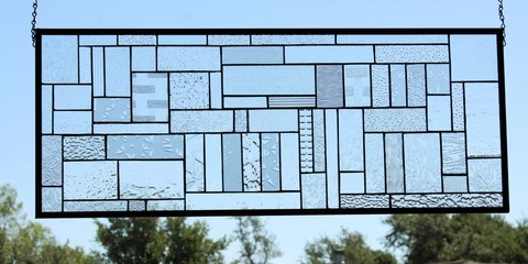 CLEAR STAINED GLASS PANEL/WINDOW PANEL Large 36 5/8" x 14 5/8"Textured art glass Cover