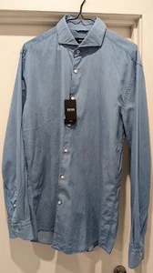 Hugo Boss Mens 41 16 Long Sleeve Slim Fit Large Blue Denim Style Shirt BRAND NEW - Picture 1 of 3