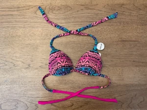 Top de Natación Hula Rosa Miel Geo PEQUEÑO Push Up Halter Triángulo Bikini Nuevo con Etiquetas - Imagen 1 de 2