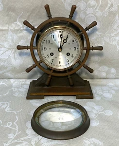 Antiguo Reloj Campana de Barco Salem con Estuche de Rueda de Barco sobre Base de Latón No Funciona - Imagen 1 de 11
