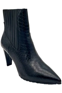 Donald Pliner Women's Deniz Snake Print Leather Heeled Boots Black - Picture 1 of 3