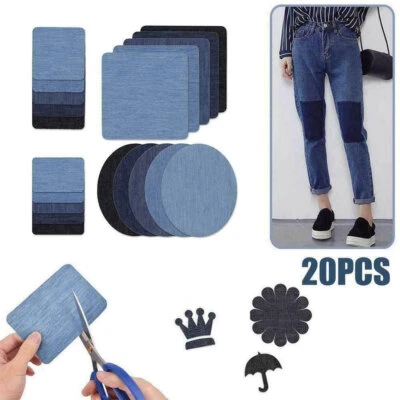 20PCS Iron On Repair Mending Trouser Cotton Denim Fabric Patches Quick Fix Tool - Image 1 of 4