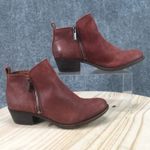 Lucky Brand Boots Womens 6.5M Basel Ankle Booties Maroon Leather Zip Block Heels - Picture 1 of 17