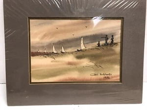 PINTURA DE ACUARELA DE ARTE DE COLECCIÓN DE ARTE JUNTO AL MAR FIRMADA CARL MILENTZ 1976 - Imagen 1 de 9