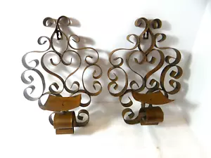 Metal Decorative Wall Sconces Pillar Candle Scroll Design Set of 2 Rustic - Picture 1 of 12