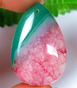 49x33x7mm Green and Red Druzy Geode Agate Teardrop Pendant Bead BQ67851 - Picture 1 of 3