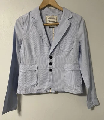 Куртка блейзер Anthropologie Cartonnier синяя белая в тонкую полоску 100% хлопок размер S - Изображение 1 из 4