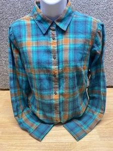 NUEVO CON ETIQUETAS Camisa Noble Outfitters Mujer Franela Mediana Manga Larga Azul Cuadros Western - Imagen 1 de 16