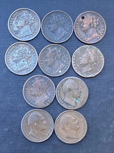 Lote 51010 monedas de cobre George & William IV Farthings (10) 1825 1834 1835 - Imagen 1 de 8