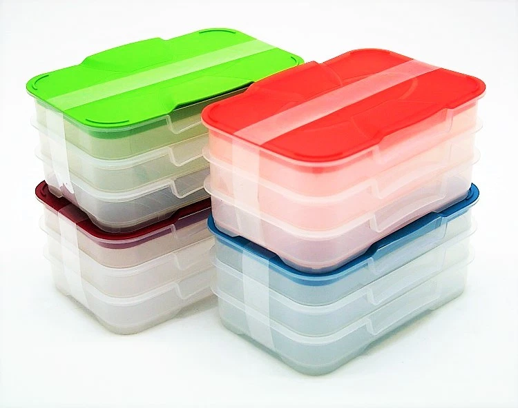 Kühlschrank Stapelbox Wurst Käse 3er Box Etagen flach Kunststoff farbiger Deckel - Bild 1 von 1