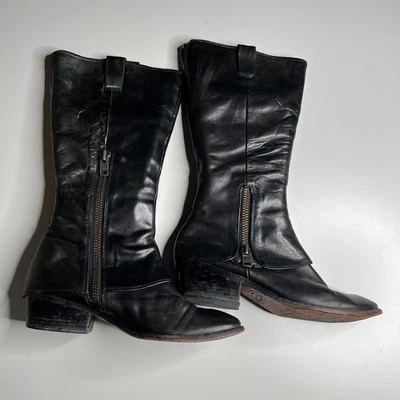 Botas femininas Kork-Ease couro preto com zíper vintage altura do joelho sola YKK 1953 - Imagem 1 de 4