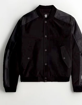 🔥 New G-Star RAW Varsity Leather Jacket Men’s Medium Black (Retail $490) - Image 1 of 4