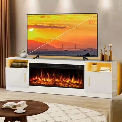 Fireplace TV Stand Entertainment Center Modern Wood Media TV Console storage 70"