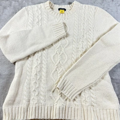 Cabelas Sweater Size M Chunky Cable Knit Fisherman Cotton Wool Beige Fisherman - Image 1 of 4