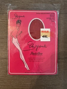 Vintage NOS SCHIAPARELLI Sheer Agilon Pantyhose Stockings Tights Red Autumn Leaf M - Bild 1 von 6