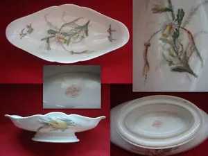 ANCIEN RAVIER SUR PIED PORCELAINE PARIS CH PILLIVUYT DECOR OISEAU FLEUR CARQUOIS - Foto 1 di 2