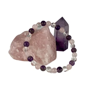 Rose quartz, Clear quartz, and Amethyst 6mm bracelet - Picture 1 of 3