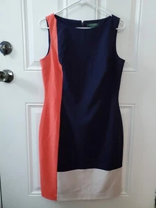 LRL Womens Navy Blue Color block sleeveless Midi Dress Size: 10 A4 - Picture 1 of 5