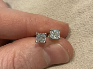 925 Silver 2.00 Carat Lab Created Diamond Princess Cut Solitaire Stud Earrings