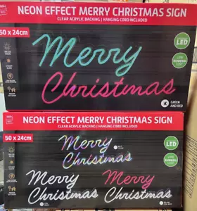 50 x 24cm NEONEFFEKT FROHE WEIHNACHTEN KLAR ACRYL HÄNGENDE LED NIEDRIGE LAUFKOSTEN - Bild 1 von 3