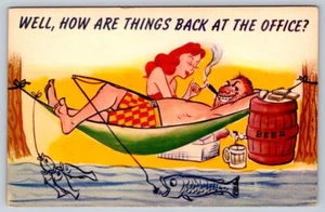 How Are Things Back At The Office, Girl Lights Cigar, Cómic Pesca Postal - Imagen 1 de 2