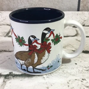 Potpourri Press Christmas Coffee Mug W Christmas Goose Geese Print Ribbons Vtg  - Picture 1 of 5