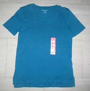 EDDIE BAUER Peacock Turquoise CLASSIC SOLID TEE Scoop Neck T-SHIRT WOMENS S NEW - Picture 1 of 2