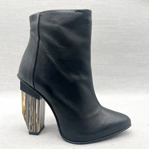 Miista Womens 36/ 6 Amaya Boots Black Leather Marble Block Heels Bootie Shoes - Picture 1 of 8