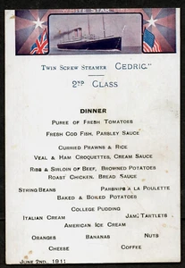 MENU POSTCARD WHITE STAR LINE RMS CEDRIC JUNE 2nd 1911 TITANIC REFERENCE - Imagen 1 de 3