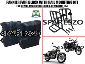 PANNIER PAIR BLACK WITH MOUNT Fit FOR ROYAL ENFIELD NEW CLASSIC & NEW BULLET 350 - Picture 1 of 15