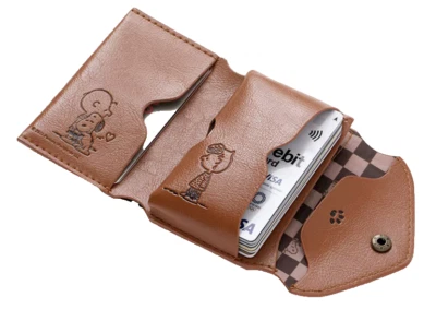 Snoopy Peanuts Charles Chestnut Leather Bifold Wallet ID Money Coin Case Snap - Image 1 of 4