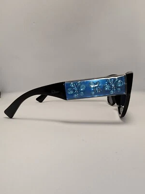 CHRISTIAN DIOR MERCURIAL Black Blue Crystal Floral Rhinestone Chunky Sunglasses - Image 1 of 4