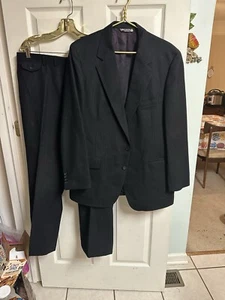 VTG John Alexander Black Striped 42r Jacket 34x30 Pants Pure Wool USA Suit 2 Pc - Picture 1 of 14