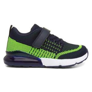 Boys Trainers Multi-Coloured Kids Easy Fasten School Navy Lime SIZE