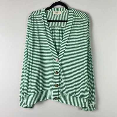 Umgee Cardigan Womens 1XL Green White Stripe Button Up V Neck Lightweight - Image 1 of 4