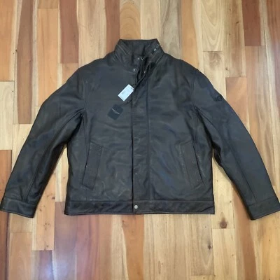 NUEVO CON ETIQUETAS Pronto Uomo Abrigo Chaqueta de Cuero Marrón Talla XL Para Hombres Piel de Cordero Suave Moto Bombardero Foto 1 de 4