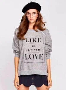 WILDFOX ‘Like is the New Love’ Heather Grey Graphic Sweatshirt Oversized XS - Picture 1 of 5