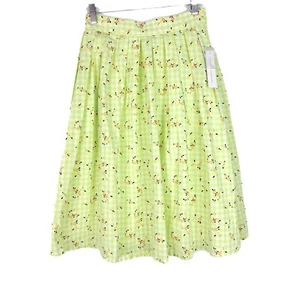 NWT Modcloth Imagine the Possibilities Skirt Green Checkered Floral Size 4 NEW - Picture 1 of 12