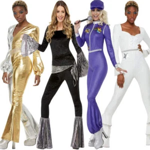 Años 70 Discoteca Disfraz Damas Gatito Disco Fiebre Bailar Elegante Vestido Mono Conjunto - Imagen 1 de 10