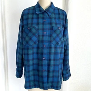 Pendleton Wool Board Flannel Button Up Shirt Womens sz M USA Made Blue Plaid - Picture 1 of 6