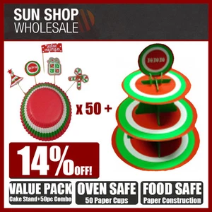 FOX RUN Cake Stand & 50 Piece Cupcake Paper Combo Packs Green Red Design! - Picture 1 of 1