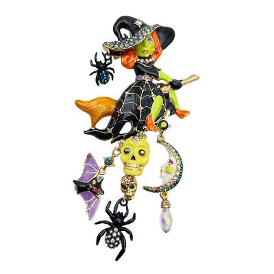 Beguiling Halloween Witch Pin Pendant by Ritzy Couture DeLuxe - 18k Gold Plating - Image 1 of 4