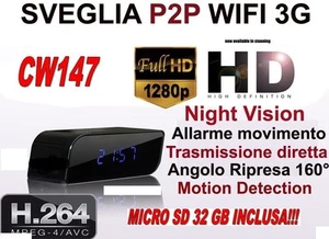 SVEGLIA SPIA TELECAMERA MICROCAMERA SPY CAM NIGHT VISION 3G WIFI CW147 +SD 32GB - Picture 1 of 1